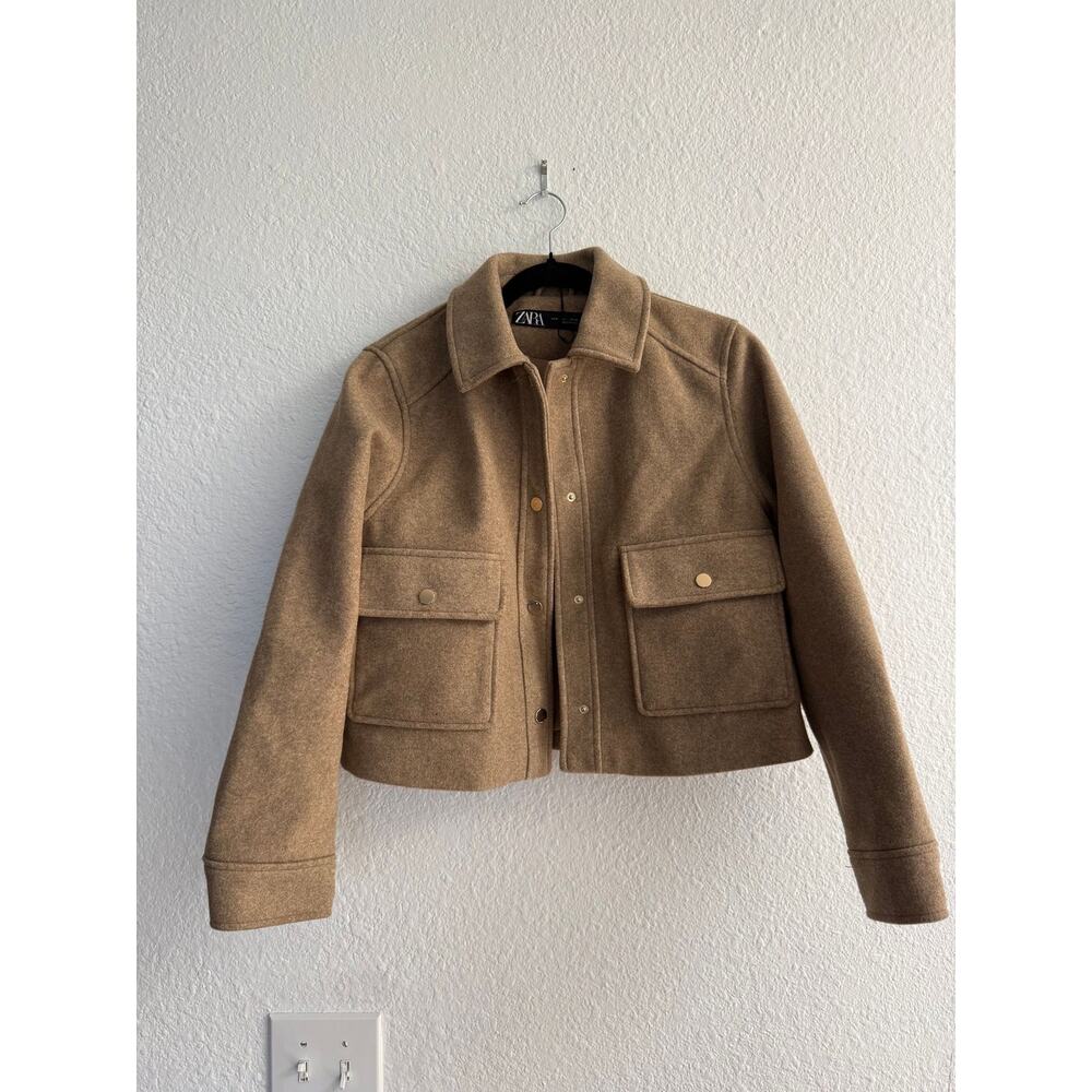 Zara Cropped Wool Blend Utility Jacket Camel Medium NWOT - Picture 3 of 5